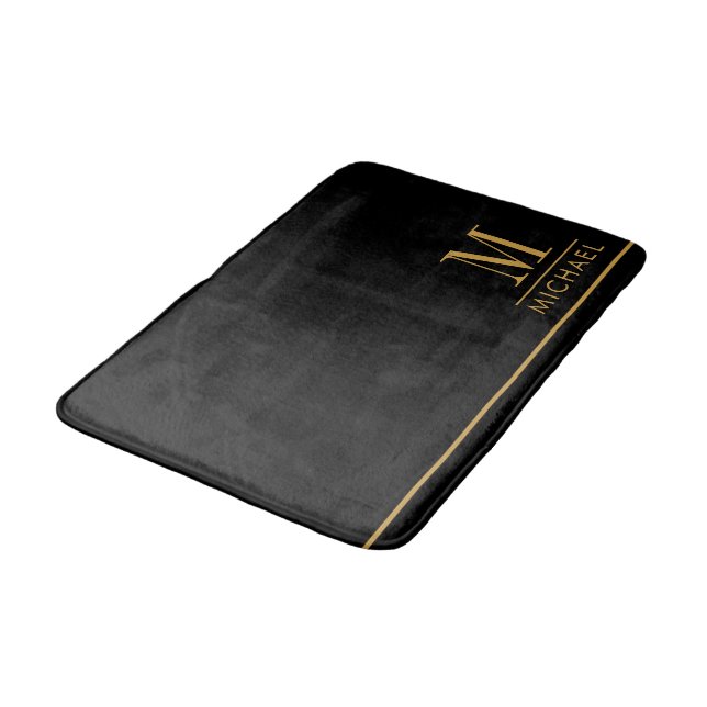 Elegant Monogram Guld Namn Svart Badrumsmatta (Vinklad)