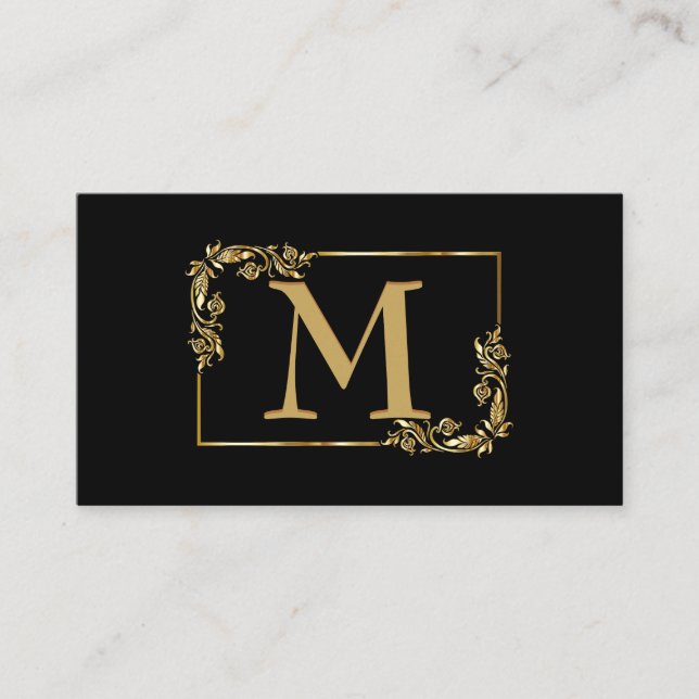 Elegant Monogram Guld och Black Affärskort Visitkort (Framsida)