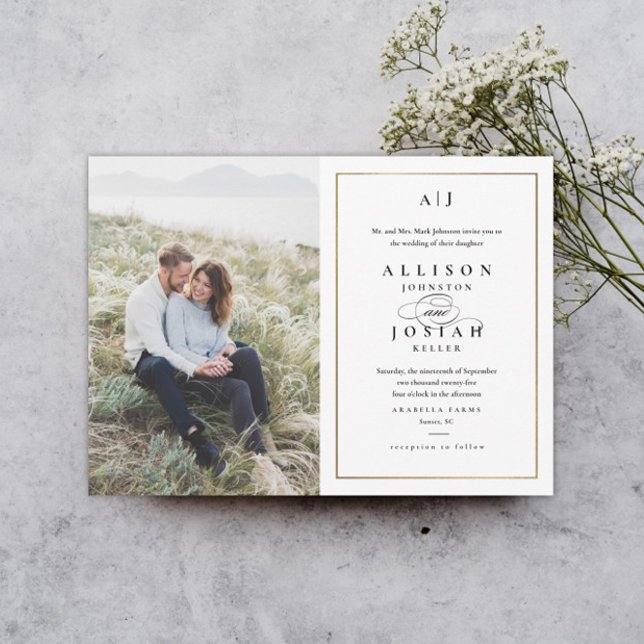 Elegant Monogram Guld Photo Bröllop Inbjudningar (Skapare uppladdad)