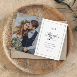 Elegant Monogram Guld Photo Bröllop Tack Kort