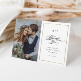 Elegant Monogram Guld Photo Bröllop Tack Kort