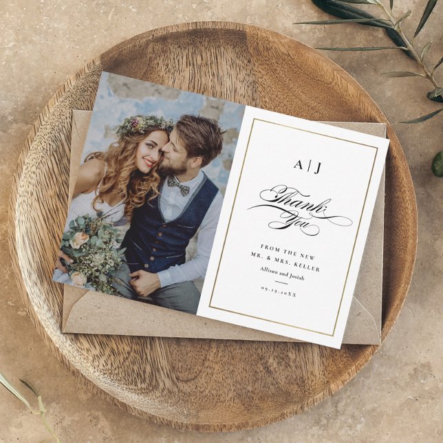 Elegant Monogram Guld Photo Bröllop Tack Kort (Skapare uppladdad)