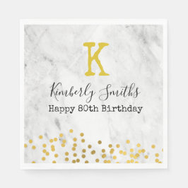 Elegant Monogram Guld punkter på Marble 80 Birthda Pappersservett