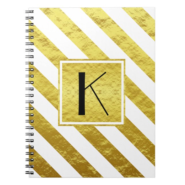 Elegant Monogram Guld Ränder Anteckningsbok (Framsidan)