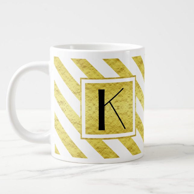 Elegant Monogram Guld Ränder Jumbo Mugg (Vänster)