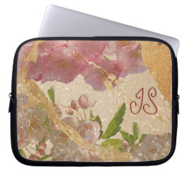 Elegant Monogram Guld Shimmer Blommigt Design Laptop Fodral
