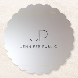 Elegant Monogram Guld Silver Scalloped Round Underlägg Papper
