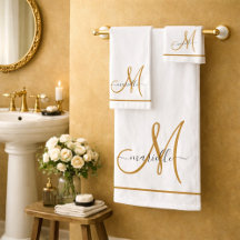 Elegant Monogram Guld-skript Namn White