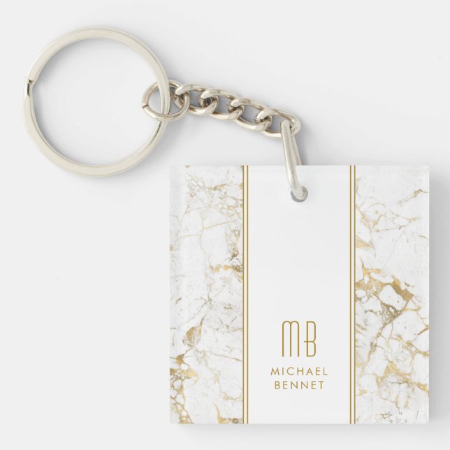Elegant Monogram Guld Vit Marmor   (Framsidan)