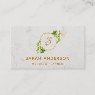 Elegant Monogram Guld Vita Liljor Marmor Visitkort