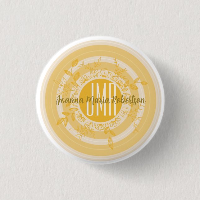 ELEGANT MONOGRAM GULT GULD KRÄFTFLÖDEN ANPASSNINGS KNAPP (Framsida)
