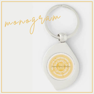 ELEGANT MONOGRAM GULT GULD KRÄFTFLÖDEN ANPASSNINGS SWIRL SILVERFÄRGAD NYCKELRING