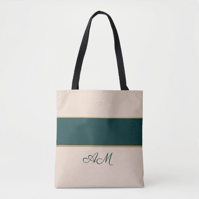 Elegant Monogram-handväska |Sofistikerad randdesig Tygkasse (Framsida)