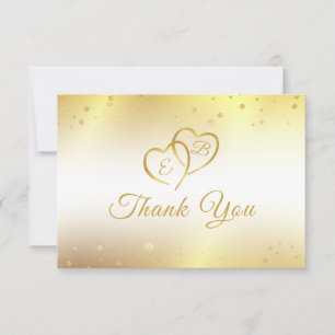 Elegant Monogram Hearts Metallic Guld Tack Kort
