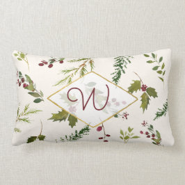 Elegant Monogram Holly Berry Vintage Script Lumbarkudde