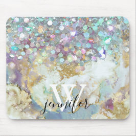Elegant Monogram Holografisk Glitter Lila Galaxy Musmatta