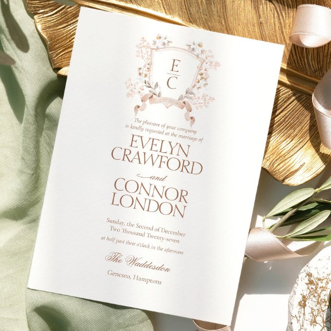 Elegant Monogram Höst Blommig Vapen Bröllop Inbjudningar (Skapare uppladdad)