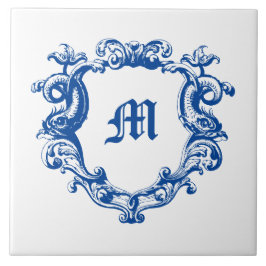 Elegant Monogram i delfinmallen Cartouche Kakelplatta