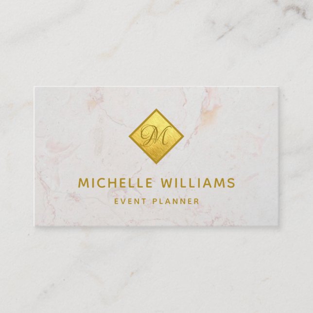 Elegant Monogram i Faux Gold Foil White Marble Visitkort (Framsida)