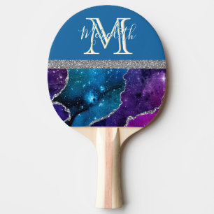 Elegant Monogram I Lila Teal Agate Silver Ping Pingisracket