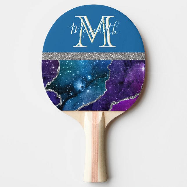 Elegant Monogram I Lila Teal Agate Silver Ping Pingisracket (Framsidan)