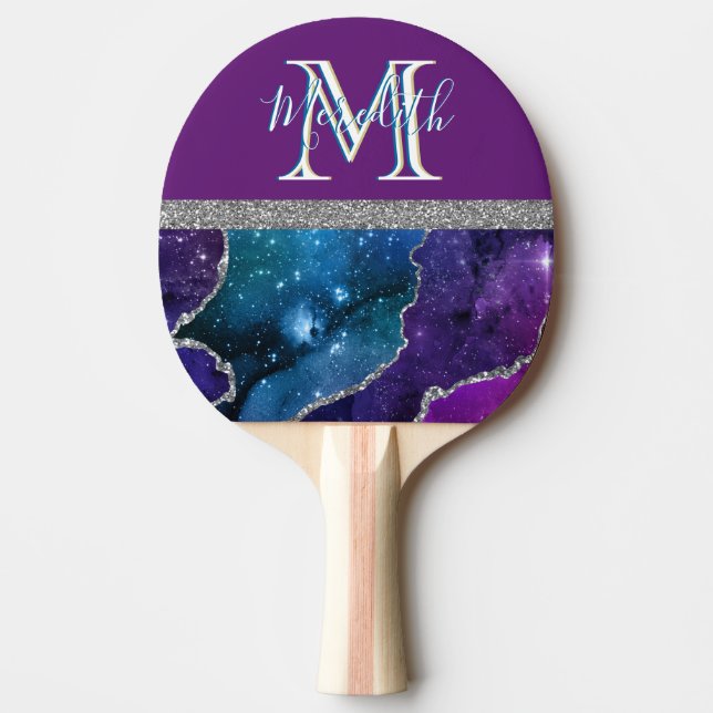Elegant Monogram I Lila Teal Agate Silver  Pingisracket (Framsidan)