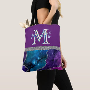 Elegant Monogram I Lila Teal Agate Silver Tygkasse