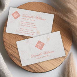 Elegant monogram i roséguld rosa vit marmor visitkort