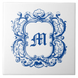 Elegant Monogram in Sea Snäcka Cartouche Template Kakelplatta