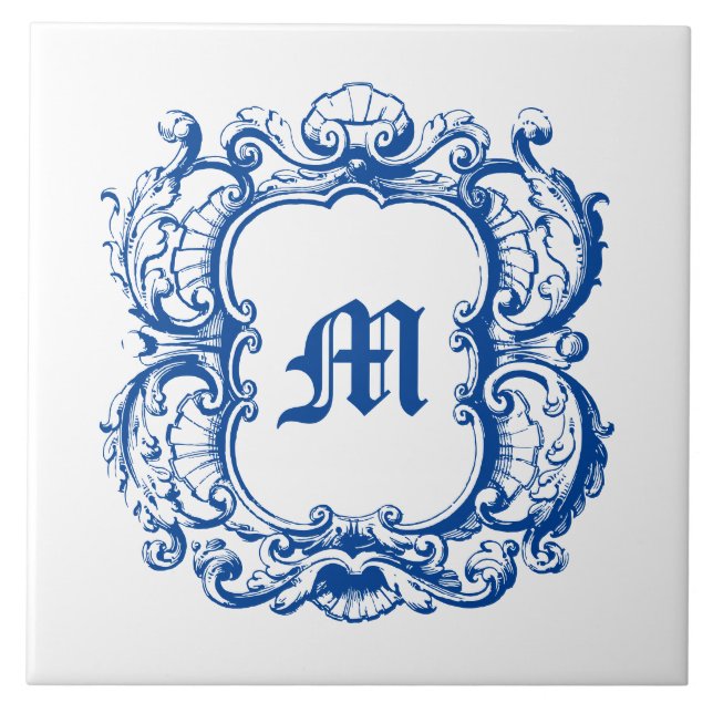 Elegant Monogram in Sea Snäcka Cartouche Template Kakelplatta (Framsidan)