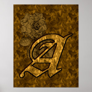 Elegant monogram initial A guld peony blomma Poster
