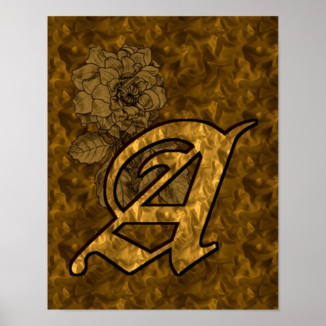 Elegant monogram initial A guld peony blomma Poster (Framsidan)