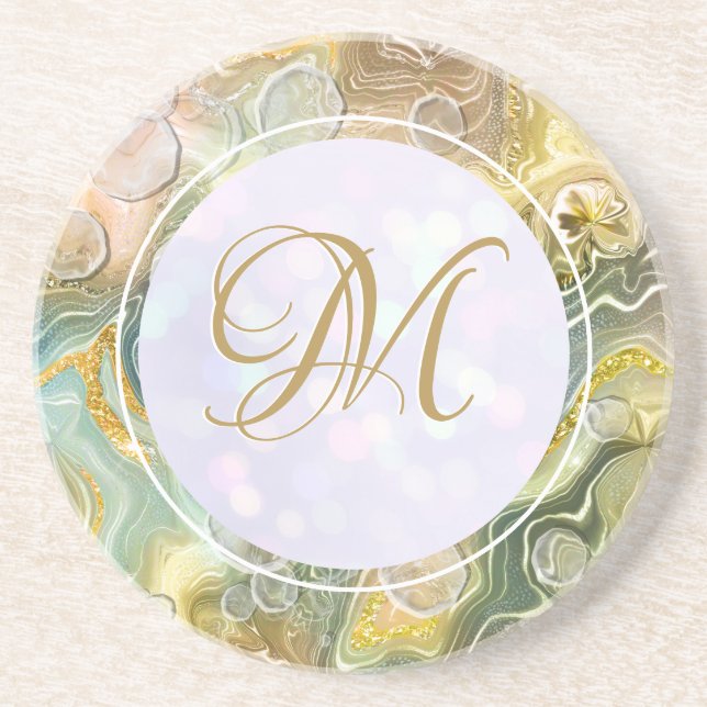 Elegant Monogram Initial Abstrakt Guldmarmor Underlägg (Framsidan)