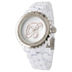 Elegant Monogram Initial B Faux Ro Guld Armbandsur