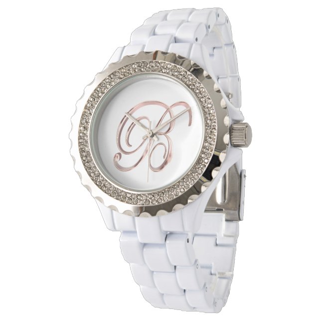Elegant Monogram Initial B Faux Ro Guld Armbandsur (Vinklad)