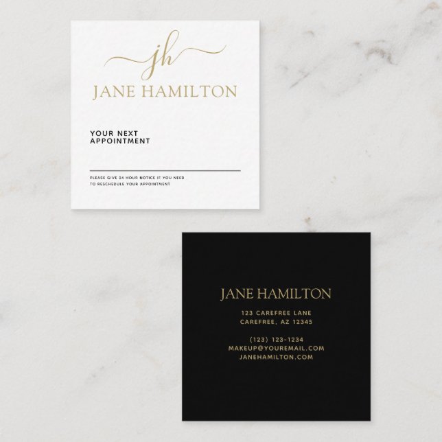 Elegant Monogram Initial Black och Guld Tidsbeställning Kort (Fram/baksida)