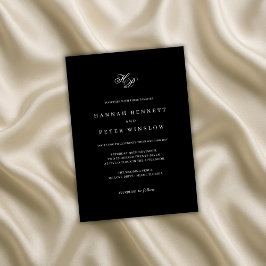 Elegant Monogram Initial Black & White Bröllop Inbjudningar