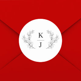 Elegant Monogram Initial Botanisk Blad Bröllop Runt Klistermärke
