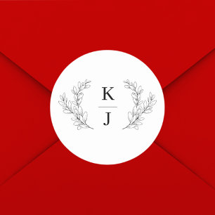 Elegant Monogram Initial Botanisk Blad Bröllop Runt Klistermärke