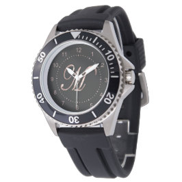 Elegant Monogram Initial Brev M Black Ro Guld Armbandsur