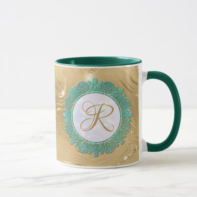 Elegant Monogram Initial Brev med Mandala Mugg (Höger)