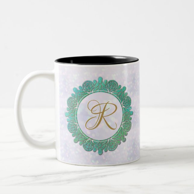 Elegant Monogram Initial Brev med Mandala Två-Tonad Mugg (Vänster)