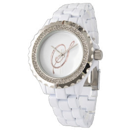 Elegant Monogram Initial Brev S Faux Ro Guld Armbandsur