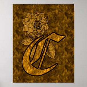 Elegant Monogram Initial C Guld Peony Blomma Poster
