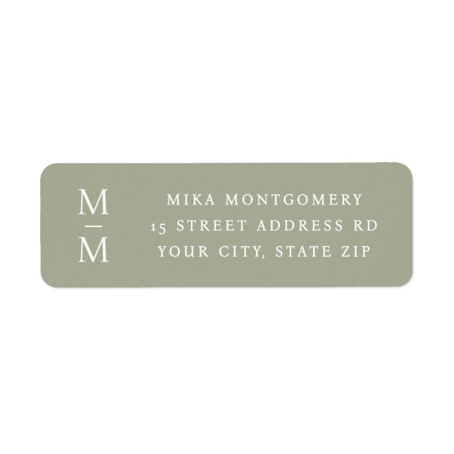Elegant monogram initial dämpad salvia returadress etikett (Framsidan)