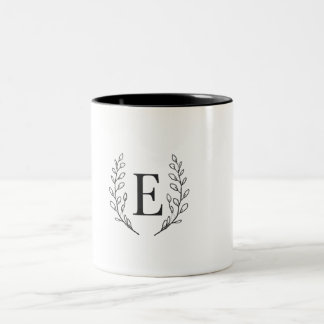 Elegant Monogram Initial E Botanisk Linje Konst Mi Två-Tonad Mugg
