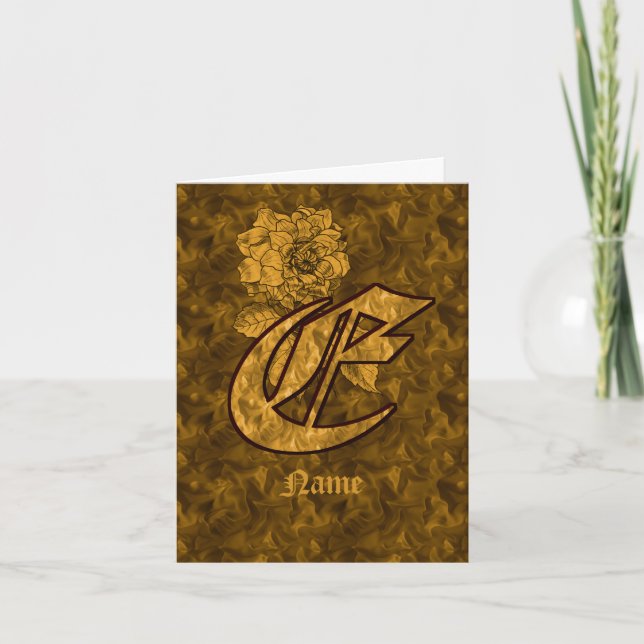 Elegant Monogram Initial E Guld Peony Personlig Anteckningskort (Framsida)