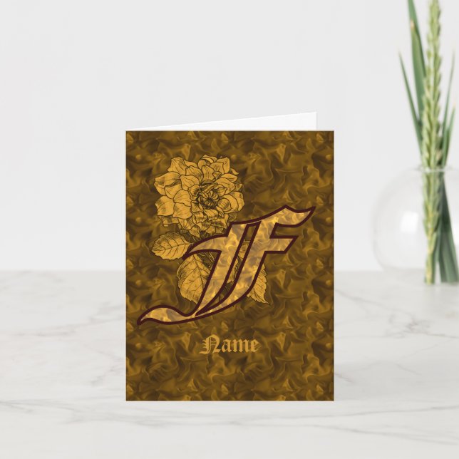Elegant Monogram Initial F Guld Peony Personlig Anteckningskort (Framsida)