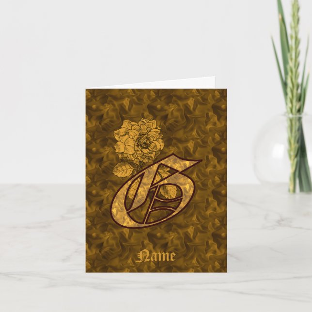Elegant Monogram Initial G Guld Peony Personlig Anteckningskort (Framsida)