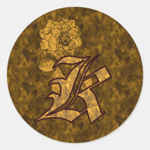 Elegant Monogram Initial K Guld Peony Blomma Runt Klistermärke